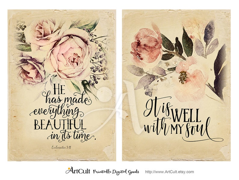 Printable Antique Style BIBLE VERSES 2 four 5x7 inch size | Etsy