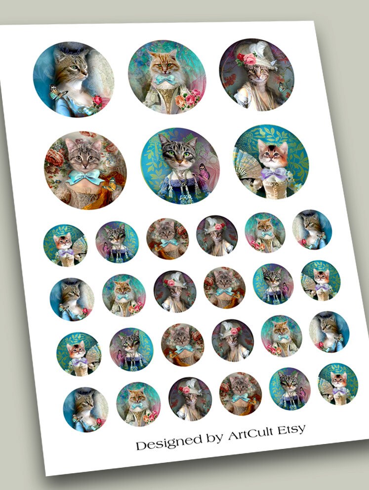Printable Download LADY CAT Digital Collage Sheet 1 Inch and 2 | Etsy