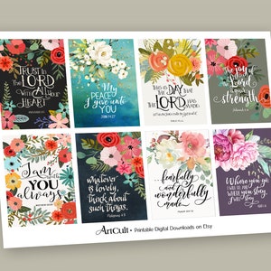 Printable BIBLE VERSES TAGS Scripture Art, Eight 2.5x3.5 size Cards, digital collage sheets, instant download, Set No.7, ArtCult designs image 2