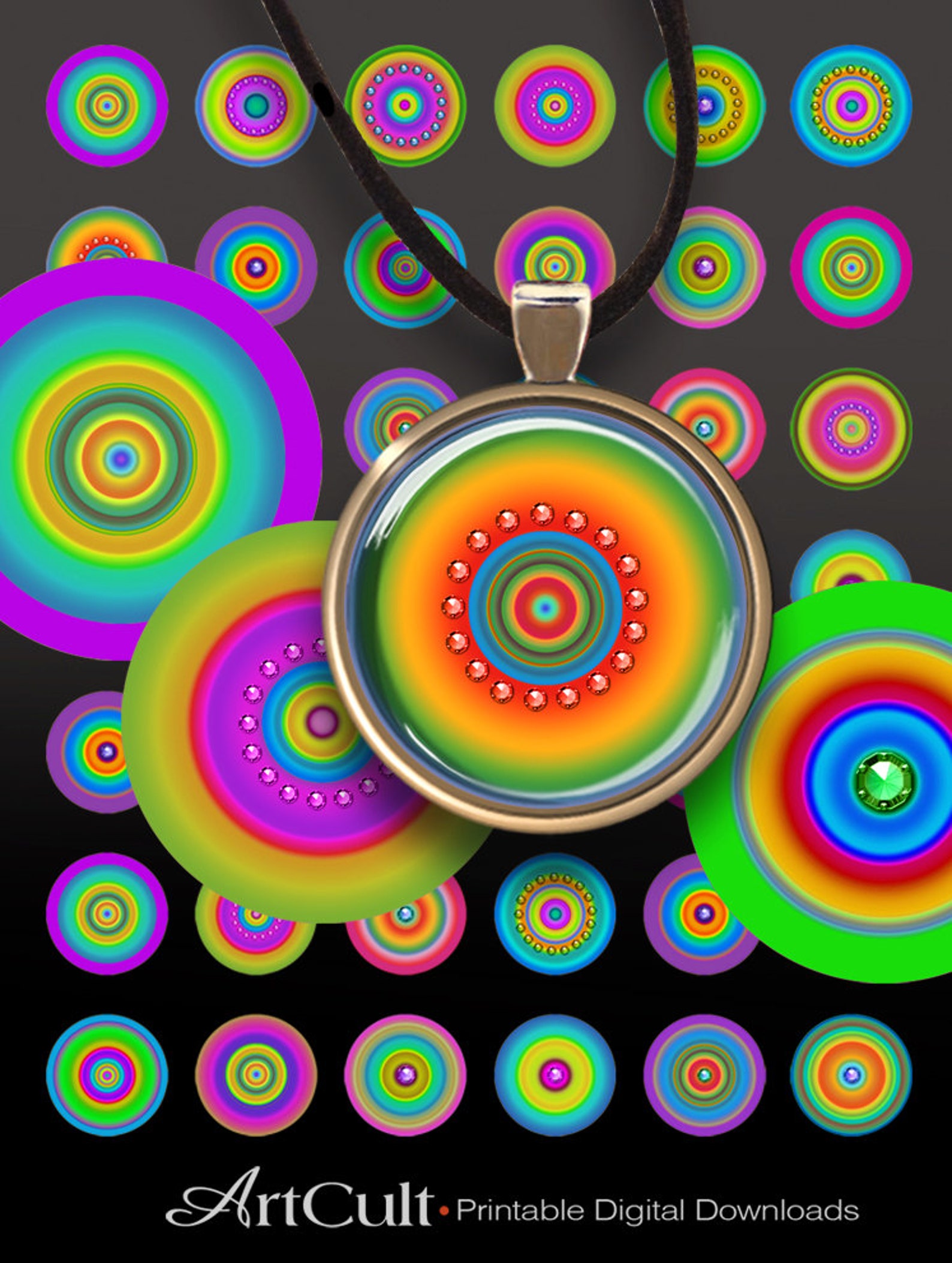 1 Inch 25mm and 1.5 Inch Size Images VIVID BRIGHT CIRCLES - Etsy