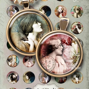 1 inch (25mm) and 1.5 inch round images VINTAGE OBSESSION Digital Collage Sheet Printable download for pendants, round bezels, magnets