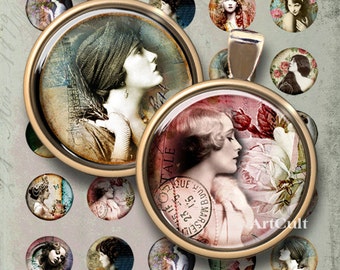 1 inch (25mm) and 1.5 inch round images VINTAGE OBSESSION Digital Collage Sheet Printable download for pendants, round bezels, magnets