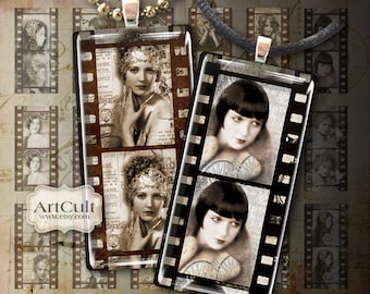 1x2 inch printable images OLD MOVIE Digital Collage Sheet Domino size clip art for pendants paper craft magnets scrapbooking ArtCult designs