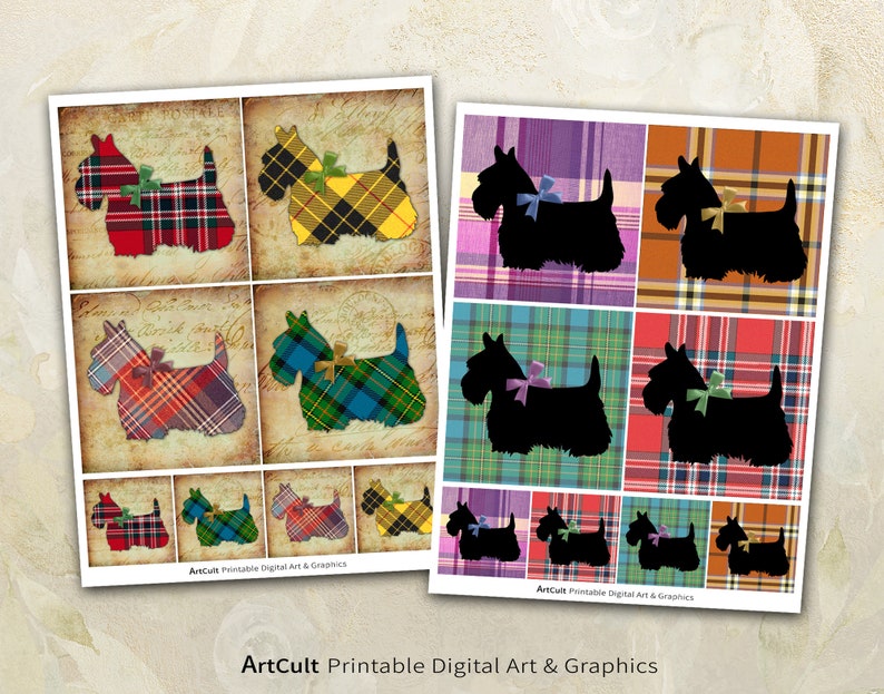 4x4 inch Printable PNG JPG format Digital Download for Coasters, Sublimation, Decor, Magnets, Greeting Cards SCOTTIE ArtCult designs 画像 2