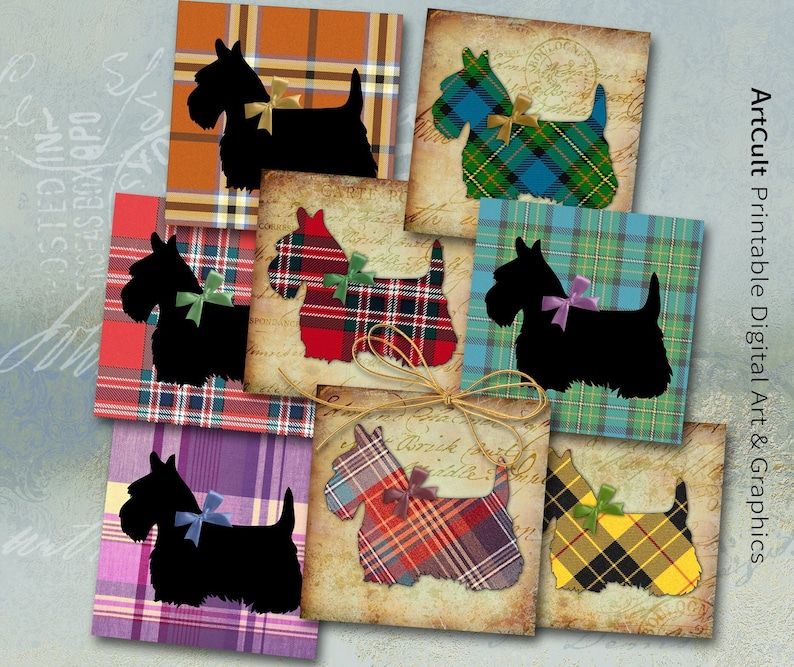 4x4 inch Printable PNG JPG format Digital Download for Coasters, Sublimation, Decor, Magnets, Greeting Cards SCOTTIE ArtCult designs 画像 1