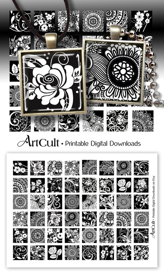 Printable 1x1 Inch Images BLACK AND WHITE Squares Digital | Etsy