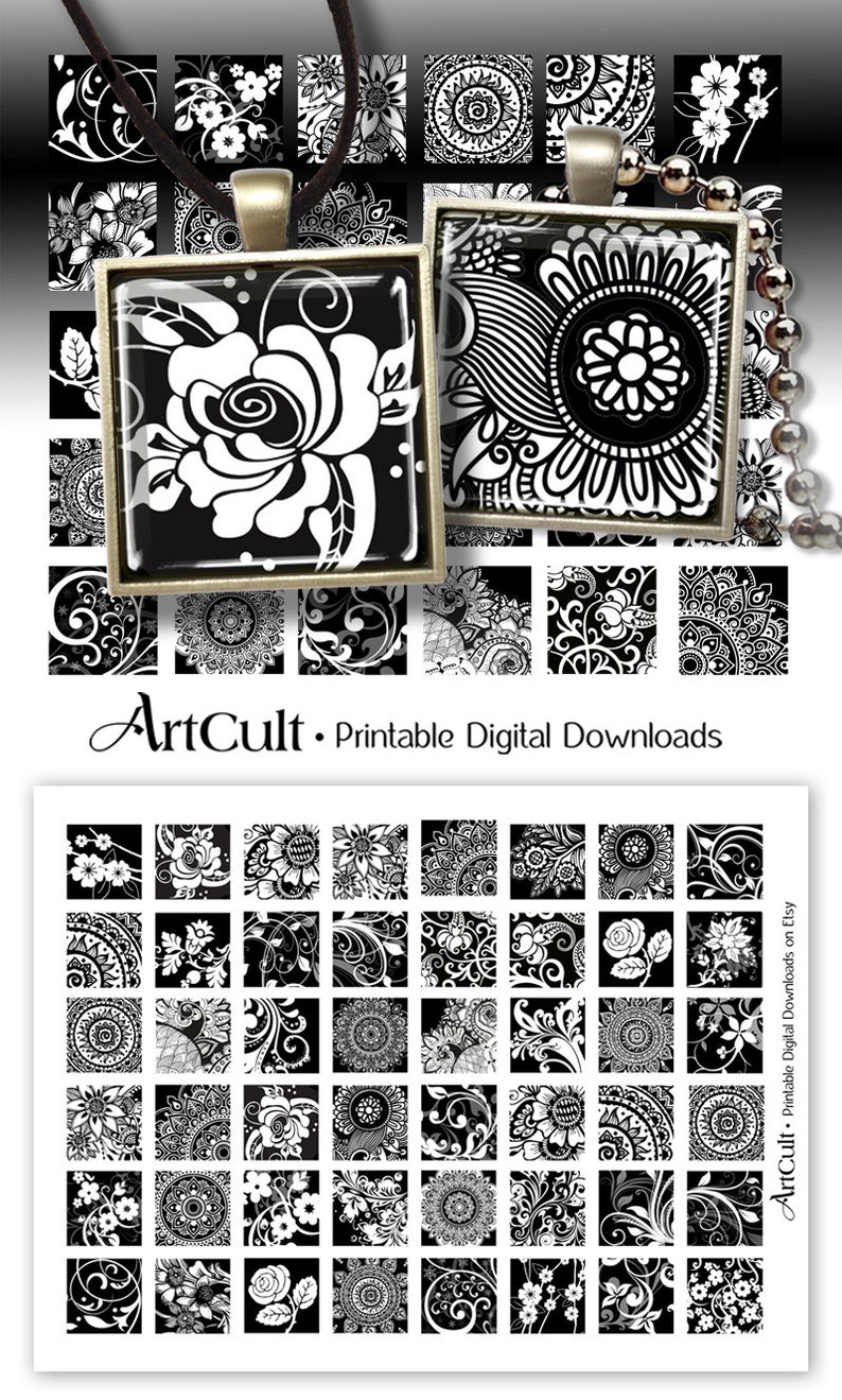 Printable 1x1 Inch Images BLACK AND WHITE Squares Digital | Etsy