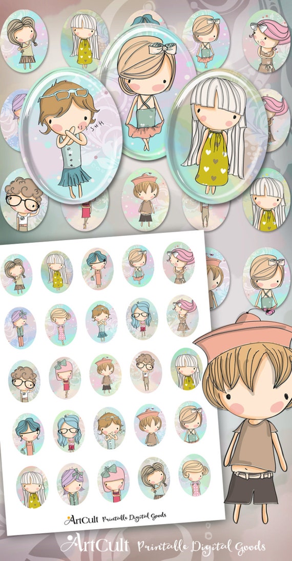 Printable Ovals CUTE CARTOON KIDS 30x40mm And 18x25mm Size Etsy