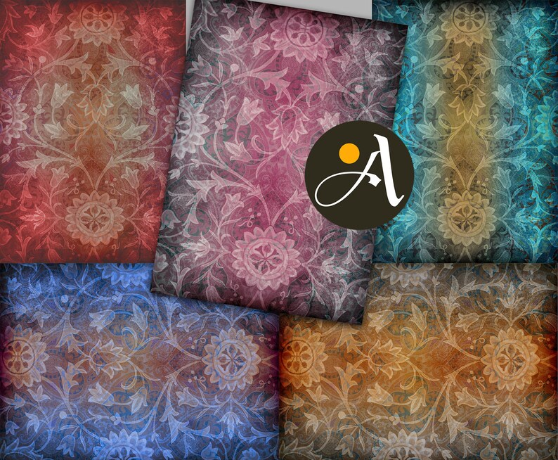 Printable DAMASK STYLE Digital Papers 5 Large Sheets for Craft - Etsy