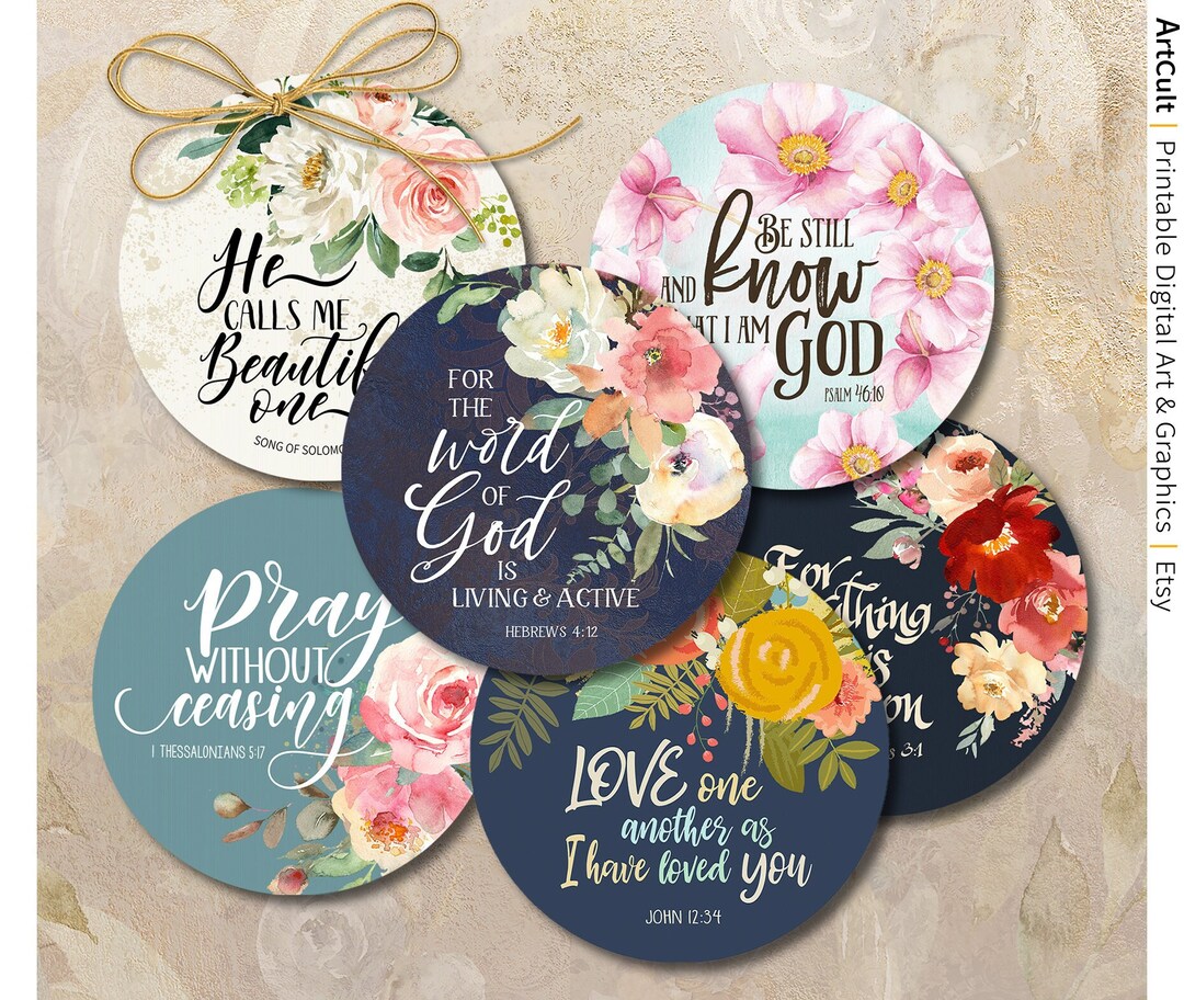Bible Verse Circles, Floral PNG JPG for Stickers, Magnets, Crafts ...