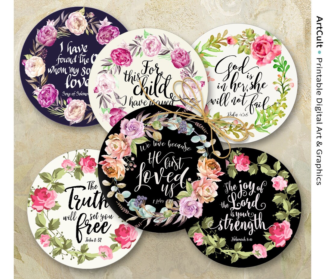 Printable 2.5 Inch Circles, Bible VERSES Set 3 Digital Download PNG JPG