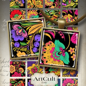 1 Inch and 1.5 Inch Square Images FLORAL ORNAMENTS Printable Download ...