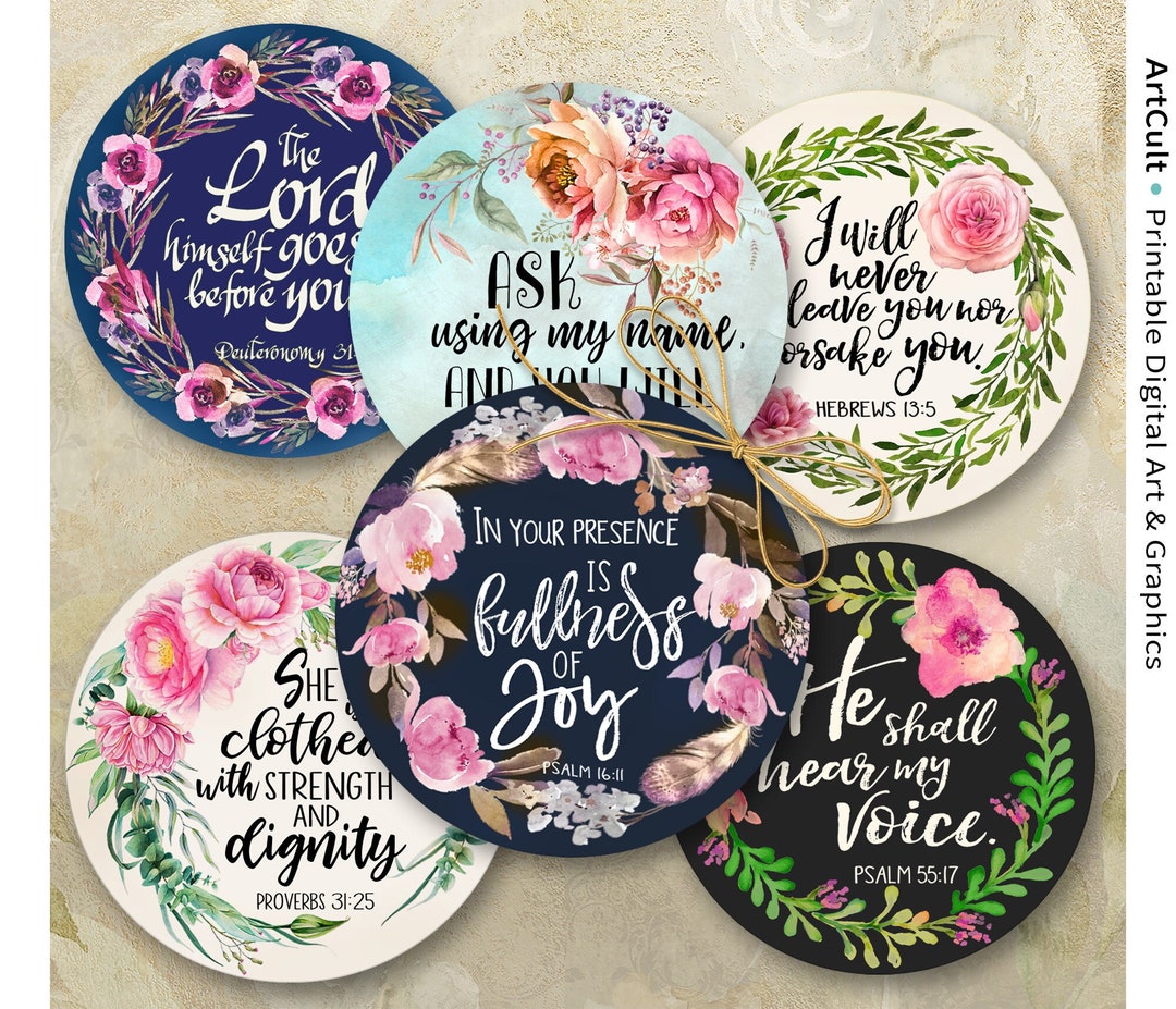 Printable 2.5 Inch Circles, Bible VERSES Set 4 Digital Download PNG JPG