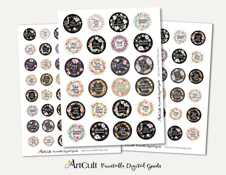 1 1.2 1.5 inch 25, 30, 38 mm size Printable circles, worship CHRISTIAN SONGS and HYMNS for pendants, craft projects, instant download image 2