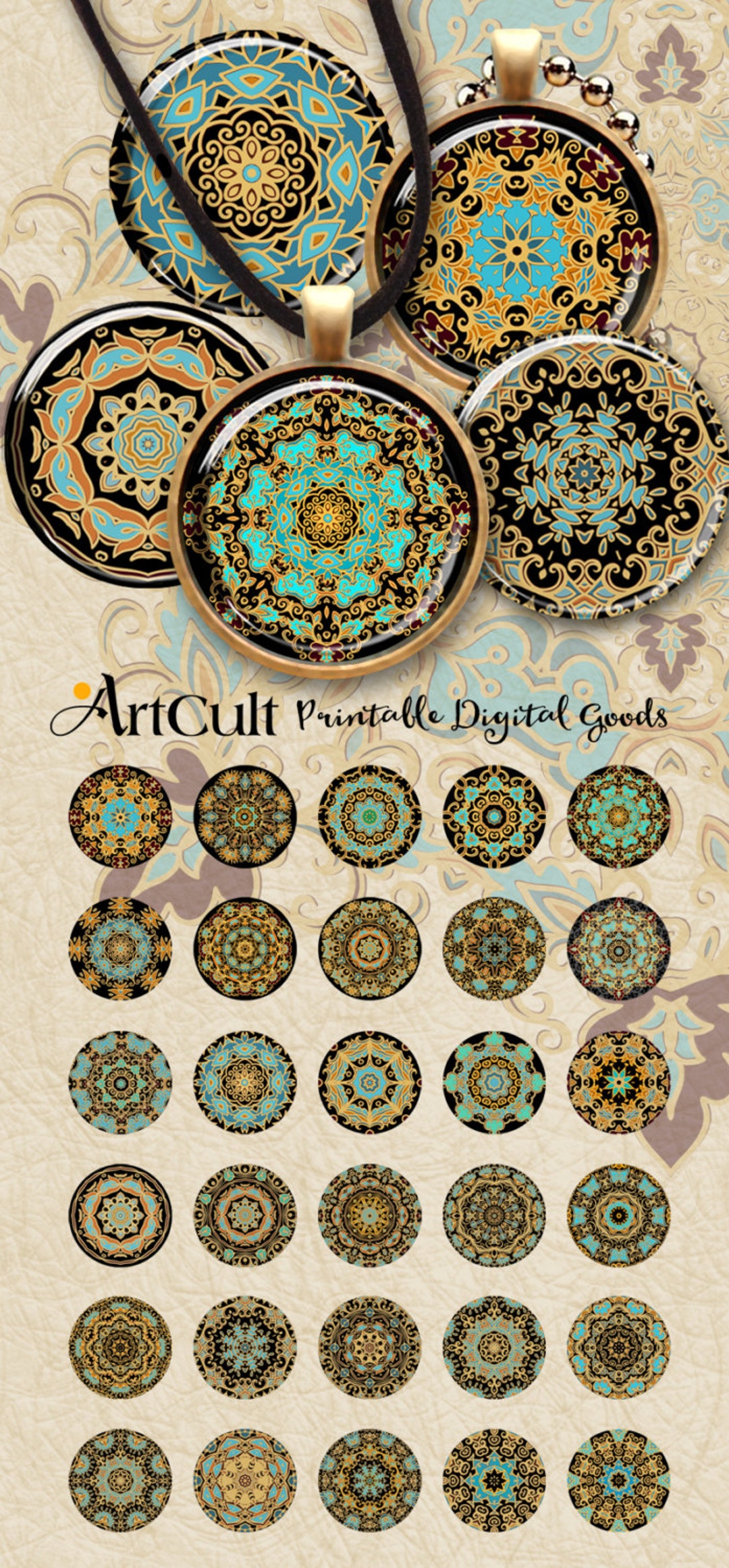 1" (25mm) and 30mm Size Printable Circle Images ORNAMENTAL ROSETTES ...