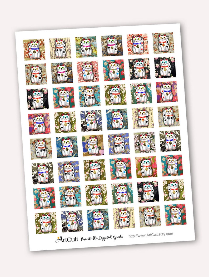 Printable 1x1 inch 25 mm size images LUCKY CAT Digital Etsy