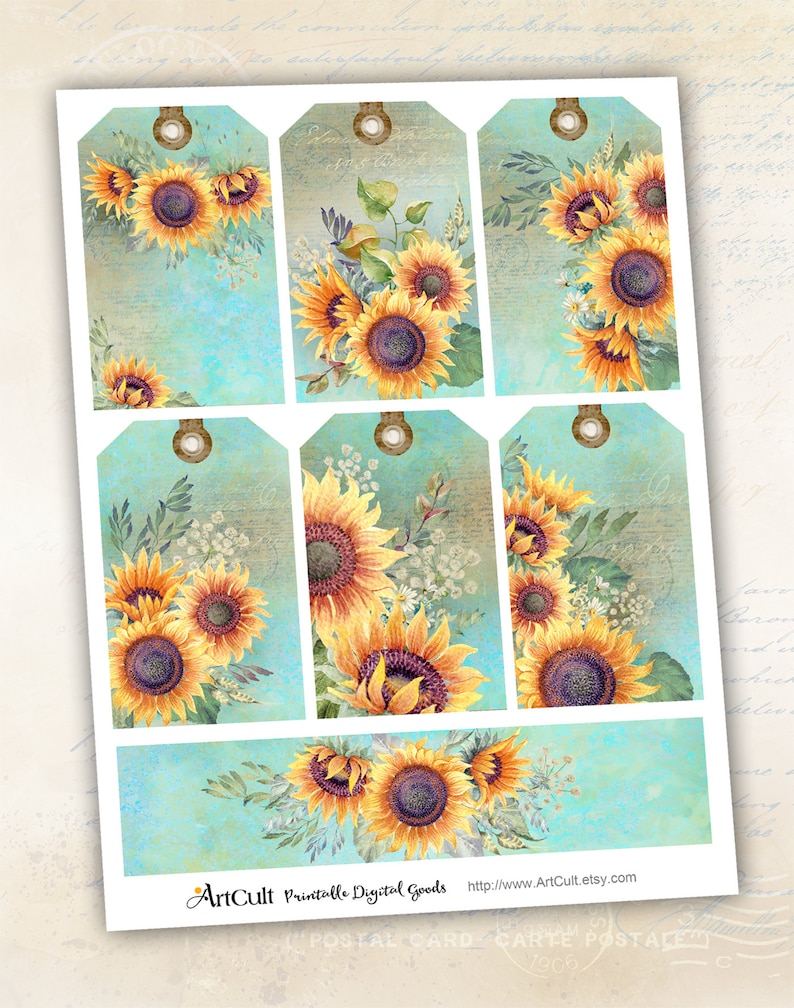 Printable Images SUNFLOWERS Gift Tags Instant Download Digital - Etsy