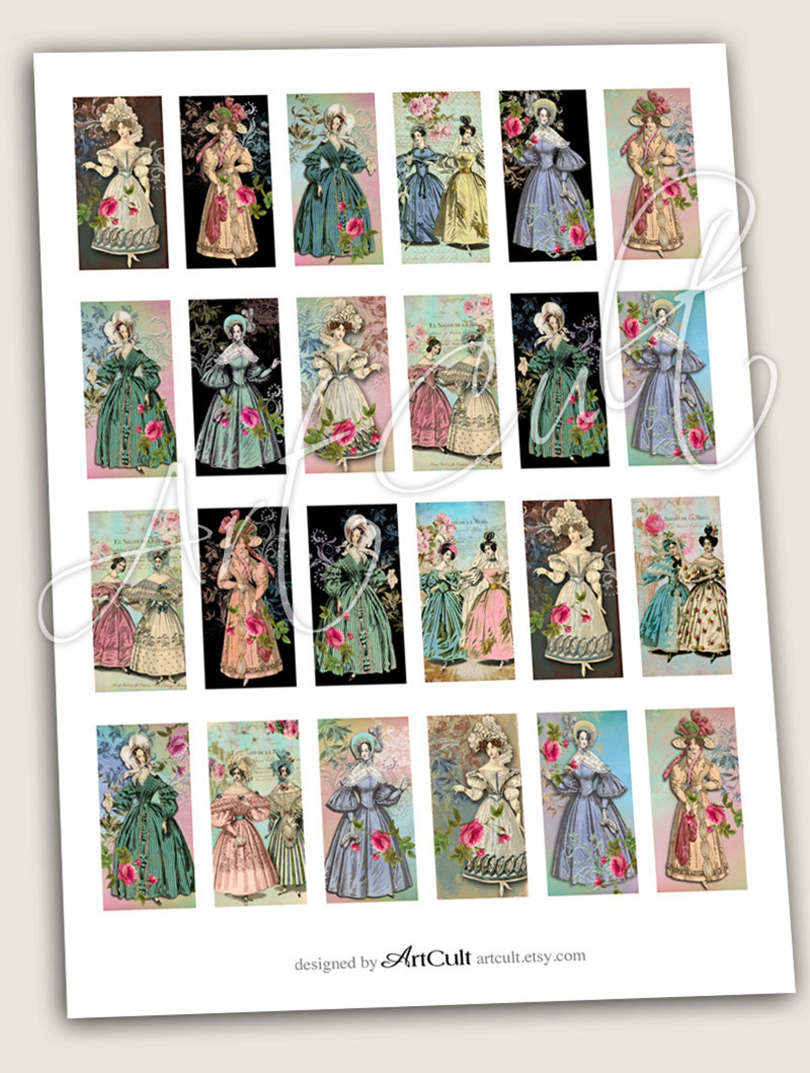 1x2 Inch Domino Size Printable Download ELEGANT FASHION - Etsy