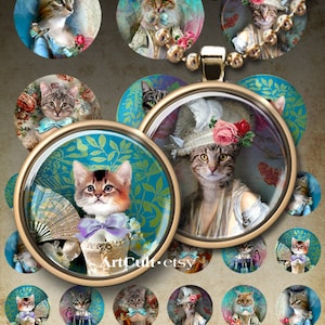 Download LADY CAT Digital Collage Sheet 1 Zoll und 2 Zoll Kreis Bilder für Anhänger Magnete Scrapbooking Papier von ArtCult Bild 1