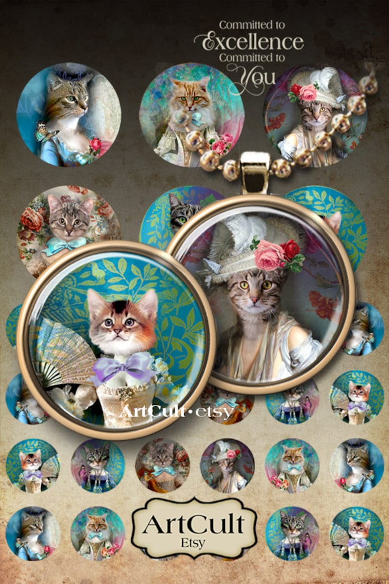 Download LADY CAT Digital Collage Sheet 1 Zoll und 2 Zoll Kreis Bilder für Anhänger Magnete Scrapbooking Papier von ArtCult Bild 1