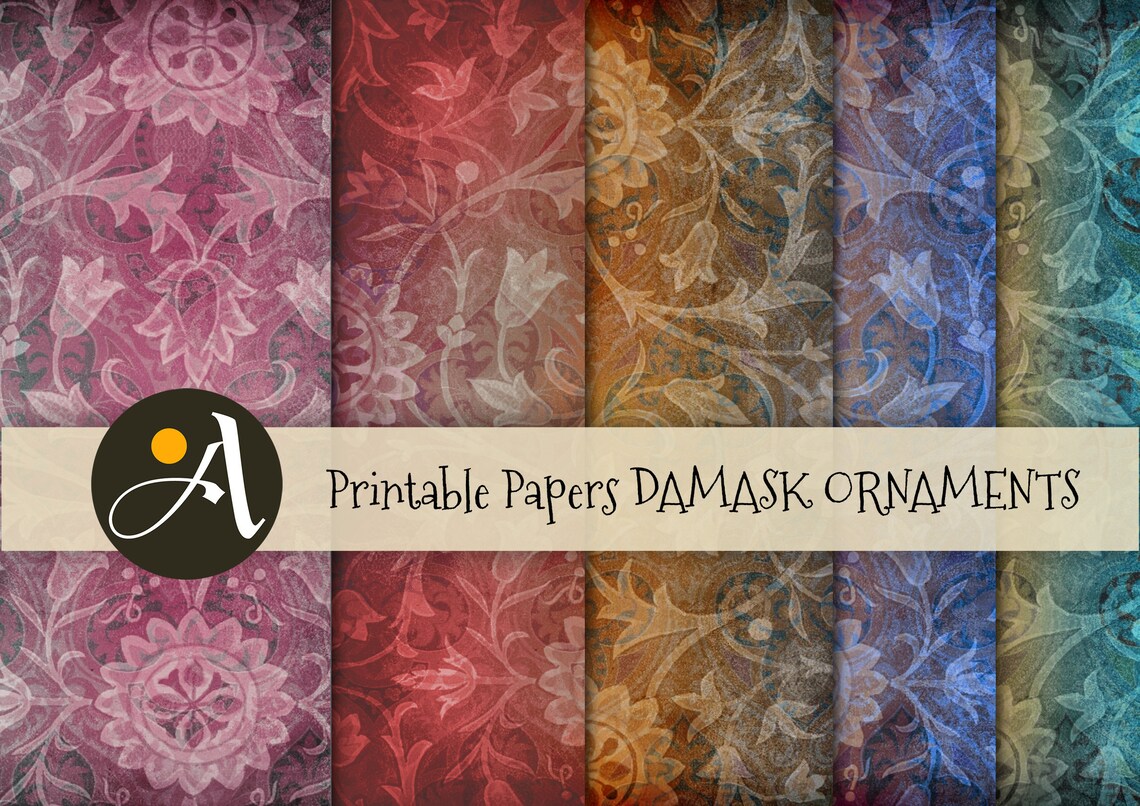 Printable DAMASK STYLE digital papers 5 large sheets for craft Etsy