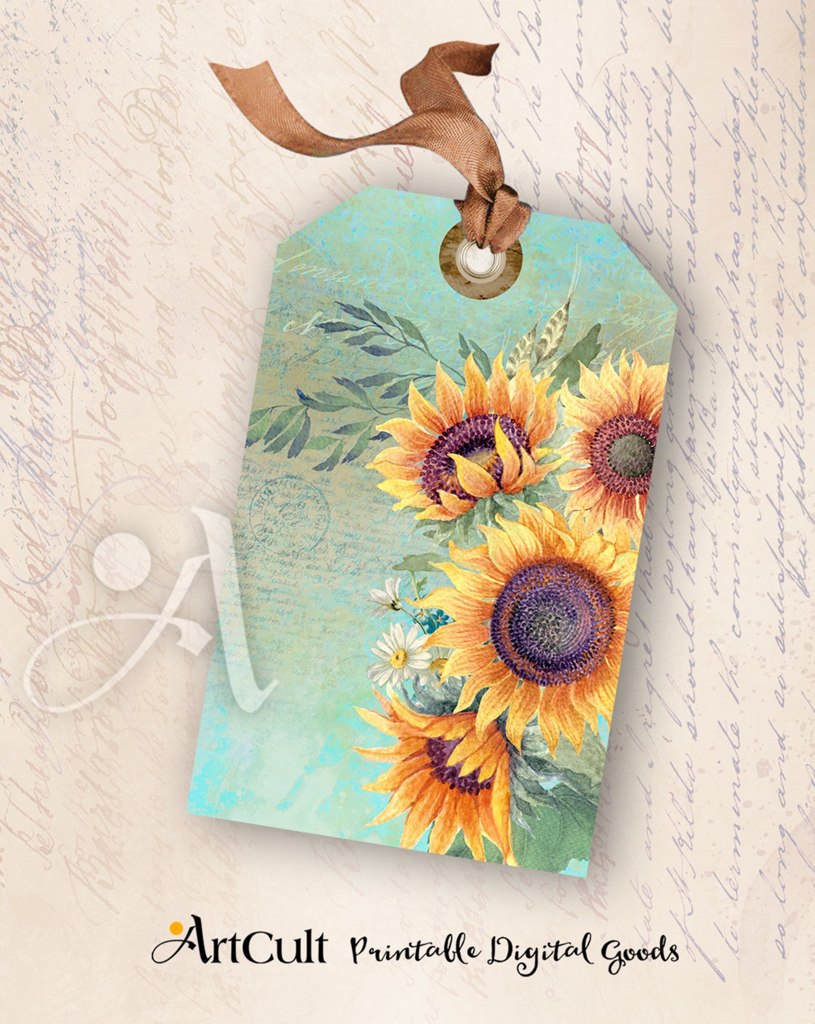 Printable Images SUNFLOWERS Gift Tags Instant Download Digital Etsy