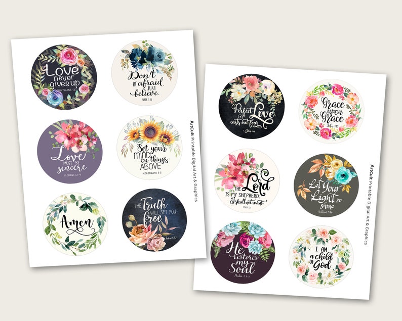 Printable 3 inch size Bible Verses circle images set 1 digital download for craft projects journaling coasters paperweights magnets PNGJPG image 2