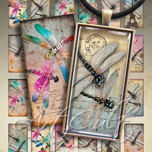 Printable images DRAGONFLY DOMINOES 1x2 inch Digital Collage Sheet Art Cult Downloads for pendants magnets bezel cabs paper decoupage