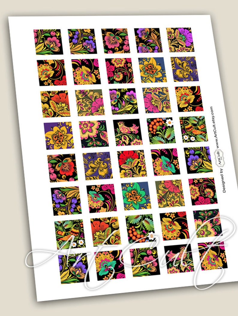 1 Inch and 1.5 Inch Square Images FLORAL ORNAMENTS Printable - Etsy