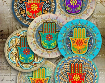 Printable Digital Collage Sheets FATMA'S HAND 2.5 inch Moroccan Hamsa Spiritual Amulet images for Pocket Mirrors Magnets Paper Weights