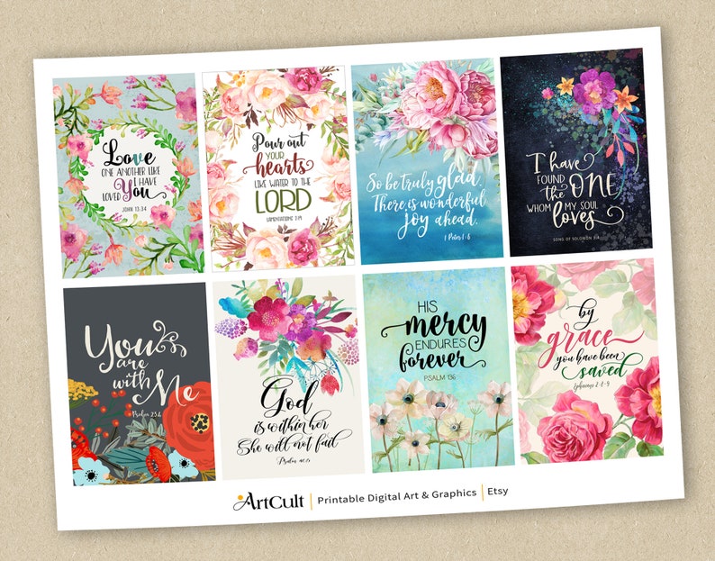 Printable BIBLE VERSES TAGS Scripture Art, Eight 2.5