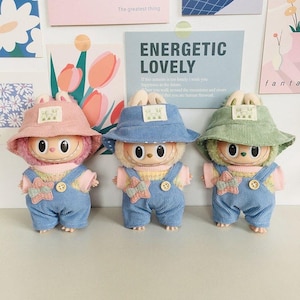 Labubu Doll Clothes Set - Corduroy Bucket Hat & Overalls Set  (No Doll Included)