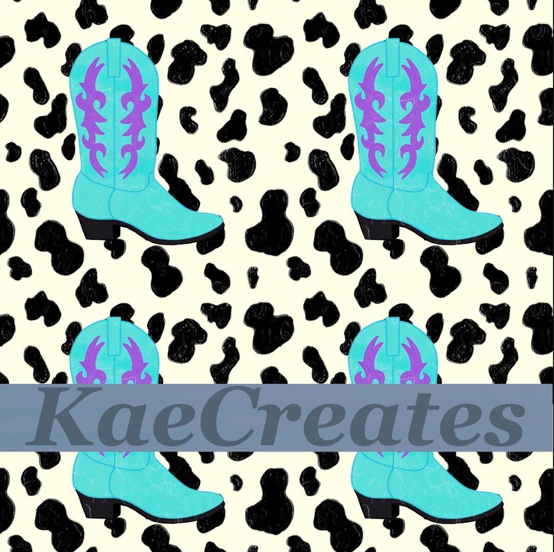 Cow Print and Teal Boots Seamless Pattern. Instant Download for Digital ...