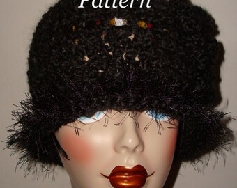 Pattern Crochet 1920's Cloche Flapper with Novelty Fur Trim Hat Midnight  (Pdf in digital download ) May Sell The Finished Item Med & Large