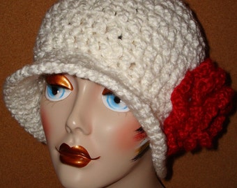 Crochet 1920's Style Cloche Flapper Hat/Matching Crocheted Rose Flower/cloche hat/women's accessories/fall/winter/fashion accessories