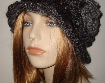 Stunning 1920's Style Hand Crochet Ruffle Trim Cloche Flapper Hat/Cloche Hat/Women's Accessories/Fall Fashion/Winter/Black & Gray's