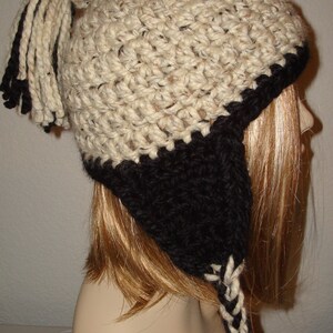 Winter Bulky Snowboarders Ski Hat with Earflaps/Removeable Tassel/Winter Ski Hat/Beanie hat/Unisex ski hat/Oatmeal/black/fall ski hat