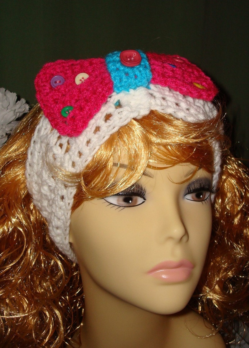 Hand Crocheted Fashion Retro Chic V Stitch Head Band/Headwrap-with Bow/Hair Accessories/Hair Band/Fashion headband/Women's image 5