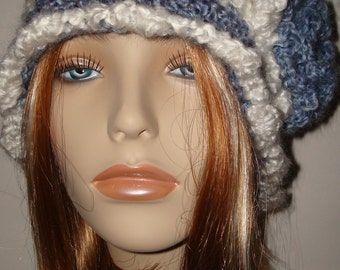 Elegant Crochet Blue & White Edwardian Style Cloche Flapper Hat/Women's Accesssories/Winter Fashion/Cloche Hat/Fall Hat