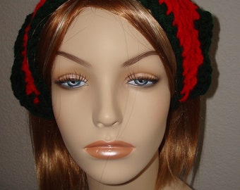 Christmas Fashion V Stitch Style Headscarf/Banadana-w-Bow/Red & Green with Ribbon Bow/Crocheted Head Scarf/Holiday Scarf/Holiday Head Scarf