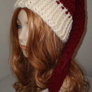 Santa Hat-Stocking Cap-Elf Hat Slouchy Crocheted/Winter Warm/Cranberry/Fisherman/w-pom pom/Women and Men/Accessories/Bulky Warm Hat