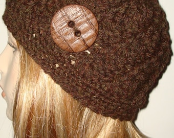 Hand Crochet Bulky Spiral Shell Rib Cloche Beanie Hat w Large Button Accent/Warm/Winter Fashion/Women's Accessories/Fall Accessories/Teen