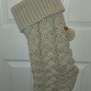 Large Cozy Cottage Cabled Christmas Stocking/Christmas Stocking/Christmas Decor/Holiday Stocking/Hand crocheted Stocking/Ready to Ship