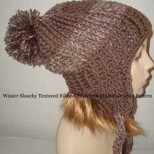 Winter Slouchy Textured Ribbon Mountain Ski Hat Crochet Pattern/Crochet Pattern/Winter Hat Crochet Pattern/Ski Boarders Ski Hat Pattern