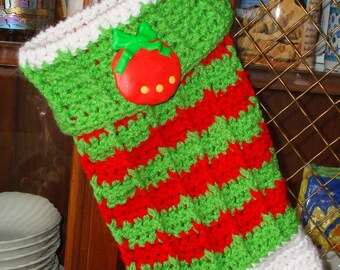 Hand Crocheted Ribbed Christmas Stocking/Spring Bright Green, Red, White/Christmas Decoration/Christmas Ornaments/Deck the Halls/4 sizes