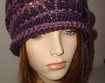 Hand Crocheted 1920's Style Cloche Flapper Hat W/Crocheted Chain Rope/Fashion Accessories/Cloche Hat/Rolled Brim/Purples Hat