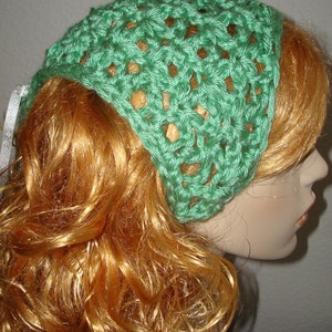 Fancy Crochet V Stitch Chic City Girl Scarf w-Bow Bandana/Kercheif/Fancy Scarf/Dressy Bandana/Women's Accessories/Sage/Hair Scarf/Clearance