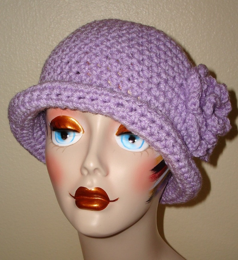 Pattern Only Crochet Rolled Brim Hat With Rose Flower Pattern pdf