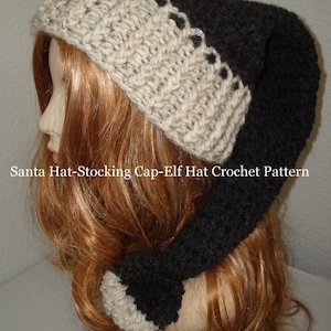 Santa Hat-Stocking Cap-Elf Hat/Santa Hat Crochet Pattern/Stocking Cap Hat Pattern/Elf Hat Pattern/Winter Hat Pattern/Christmas Hat Pattern