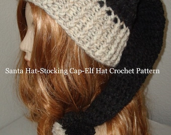 Santa Hat-Stocking Cap-Elf Hat/Santa Hat Crochet Pattern/Stocking Cap Hat Pattern/Elf Hat Pattern/Winter Hat Pattern/Christmas Hat Pattern